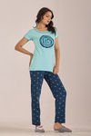 Sweet Moon Knit Cotton Pyjama Set - Navyblue Skyblue — thumbnail 4
